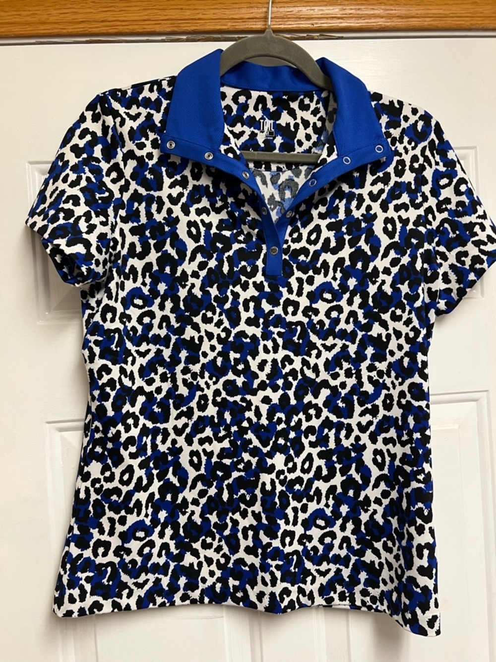 Tail Blue & Black Leopard Print Polo Top
